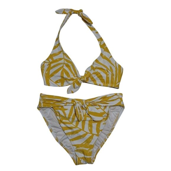 Carmen Marc Valvo Two Piece Swimsuit Summer Bikini Set Small Yellow/White - Picture 1 of 13